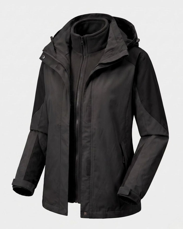 Women's 2-in-1 Hooded Softshell Fleece Outdoor Jacket - Women's Outdoor Jacket Gray