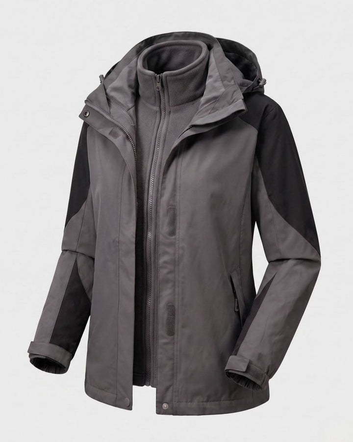 Women's 2-in-1 Hooded Softshell Fleece Outdoor Jacket - Men's Softshell Jacket Gray