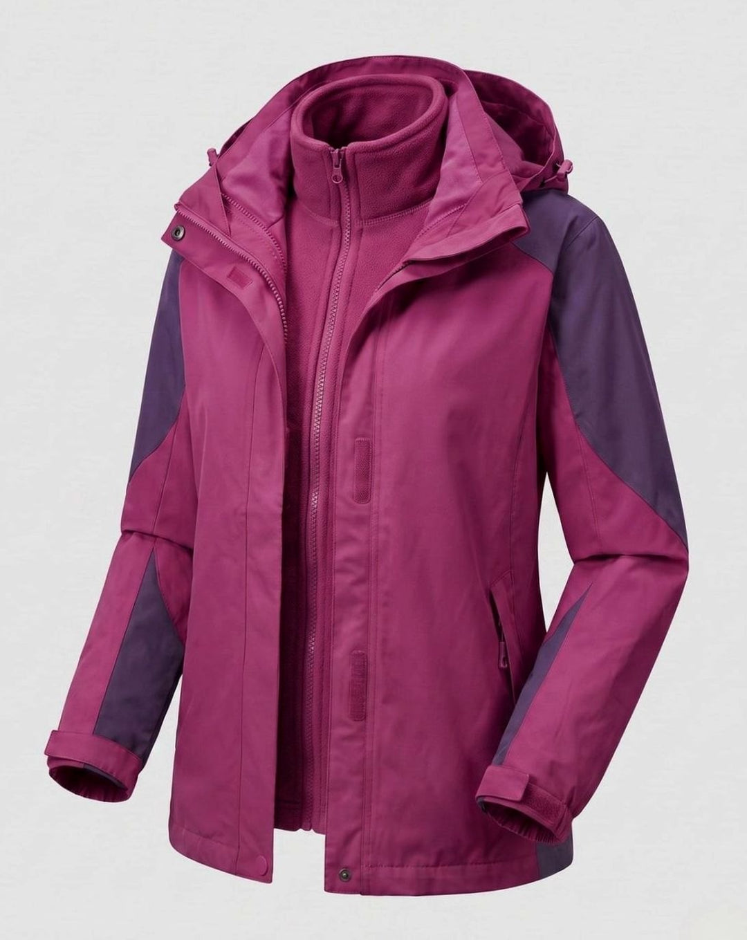 Women's 2-in-1 Hooded Softshell Fleece Outdoor Jacket - Women's Softshell Jacket Dark Red