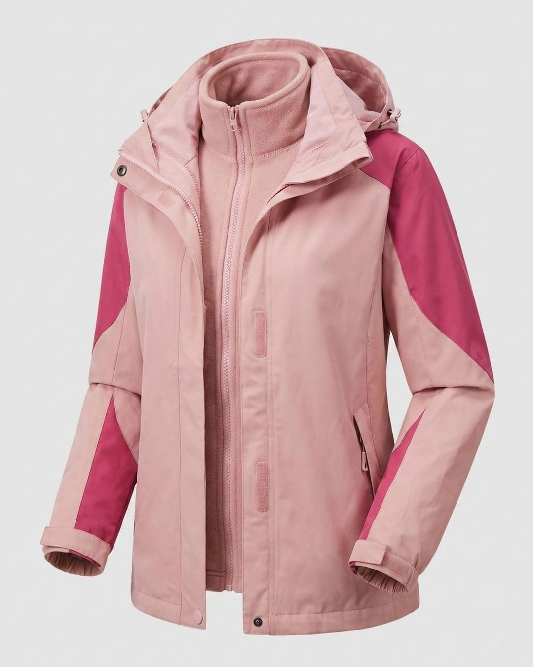 Women's 2-in-1 Hooded Softshell Fleece Outdoor Jacket - Women's Outdoor Jacket Pink