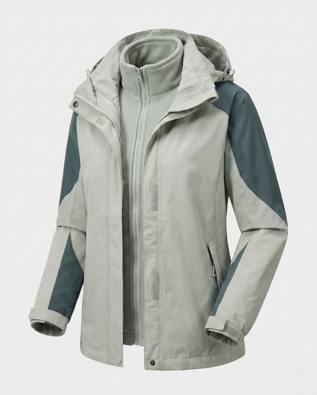Women's 2-in-1 Hooded Softshell Fleece Outdoor Jacket - Women's Softshell Jacket Pea Green