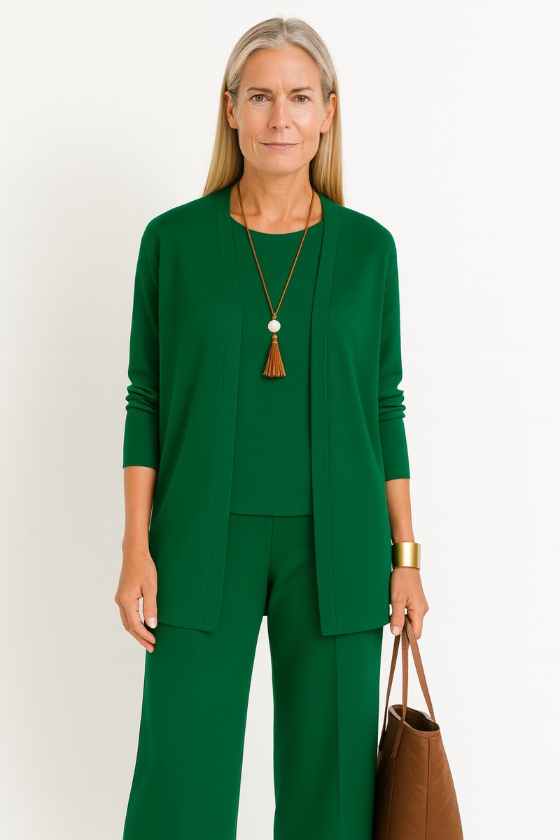 Women's 3-Piece Open-Front Longline Cardigan Wide-Leg Pants Set