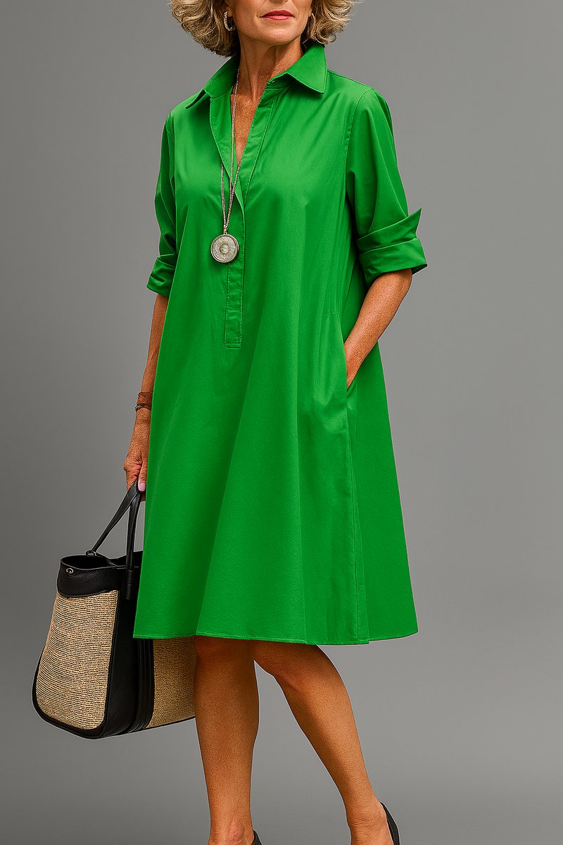 Women's A-Line Collared Midi Cocktail Dress - Green