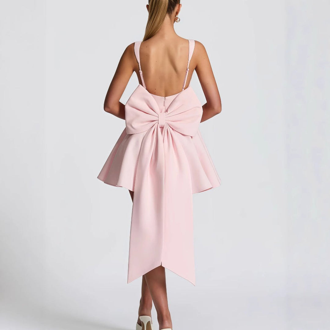 Women's A-Line Square-Neck Bow-Back Mini Cocktail Dress