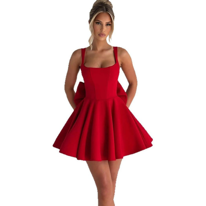 Women's A-Line Square-Neck Bow-Back Mini Cocktail Dress