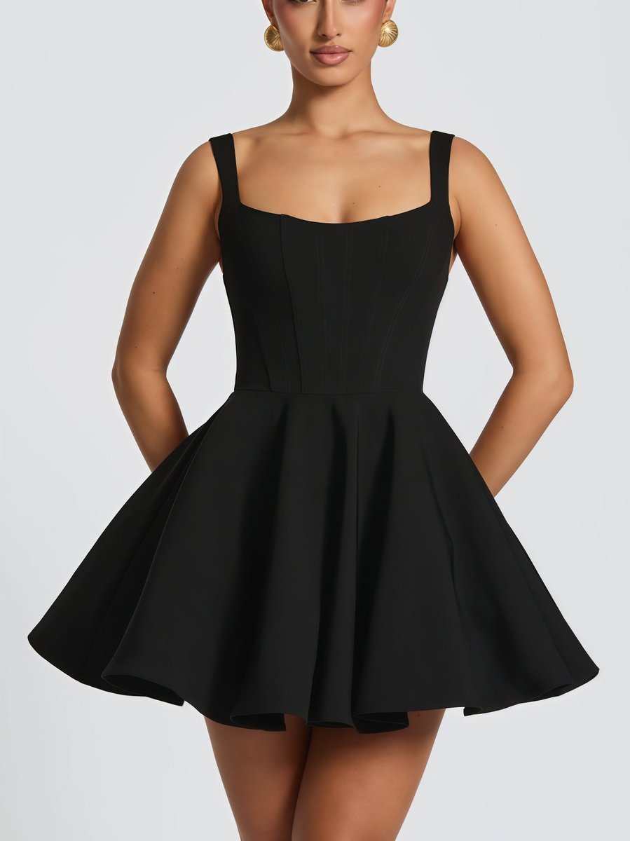 Women's A-Line Square-Neck Bow-Back Mini Cocktail Dress - Black