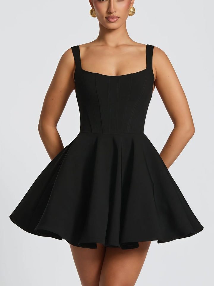 Women's A-Line Square-Neck Bow-Back Mini Cocktail Dress - Black