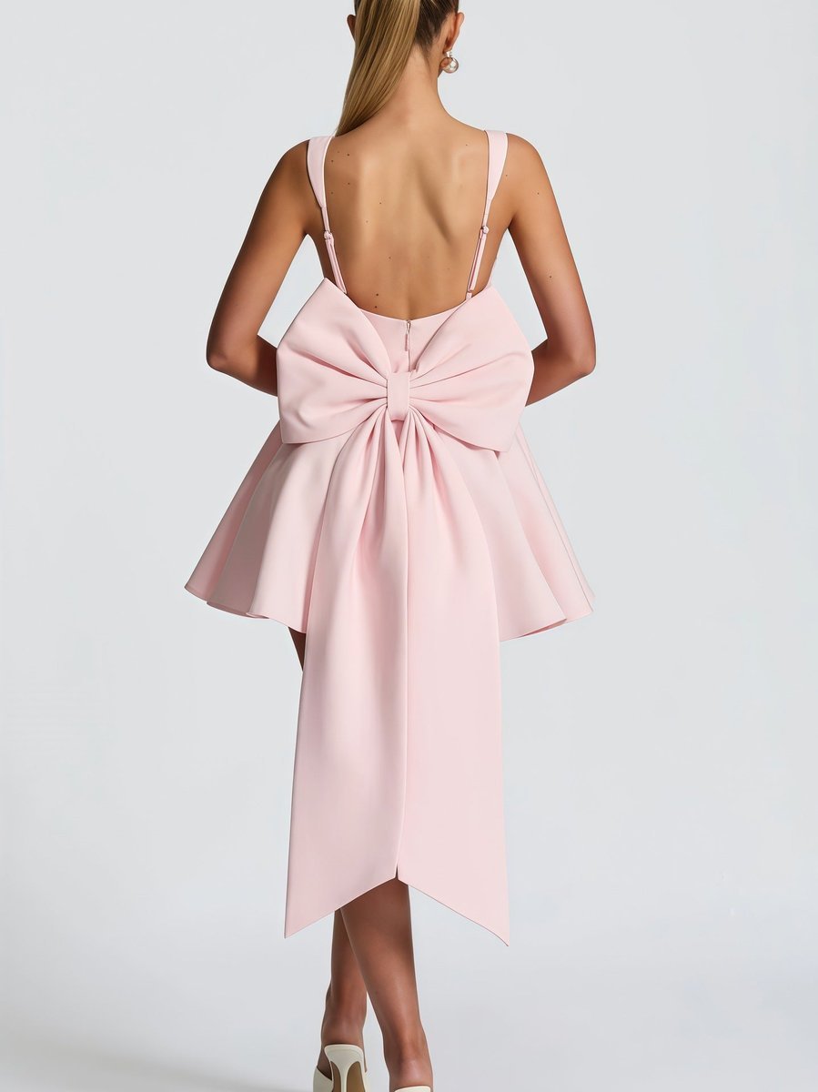 Women's A-Line Square-Neck Bow-Back Mini Cocktail Dress - Pink