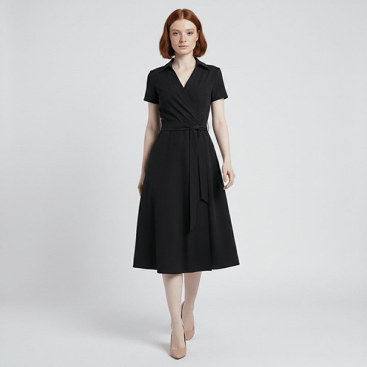 Women's A-Line Wrap V-Neck Short Sleeve Midi Dress