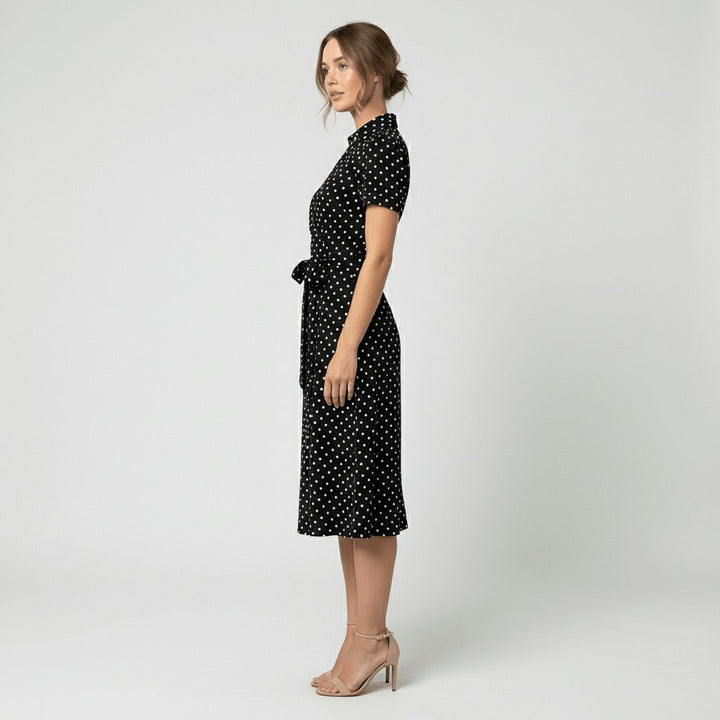 Women's A-Line Wrap V-Neck Short Sleeve Midi Dress