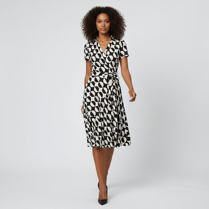 Women's A-Line Wrap V-Neck Short Sleeve Midi Dress