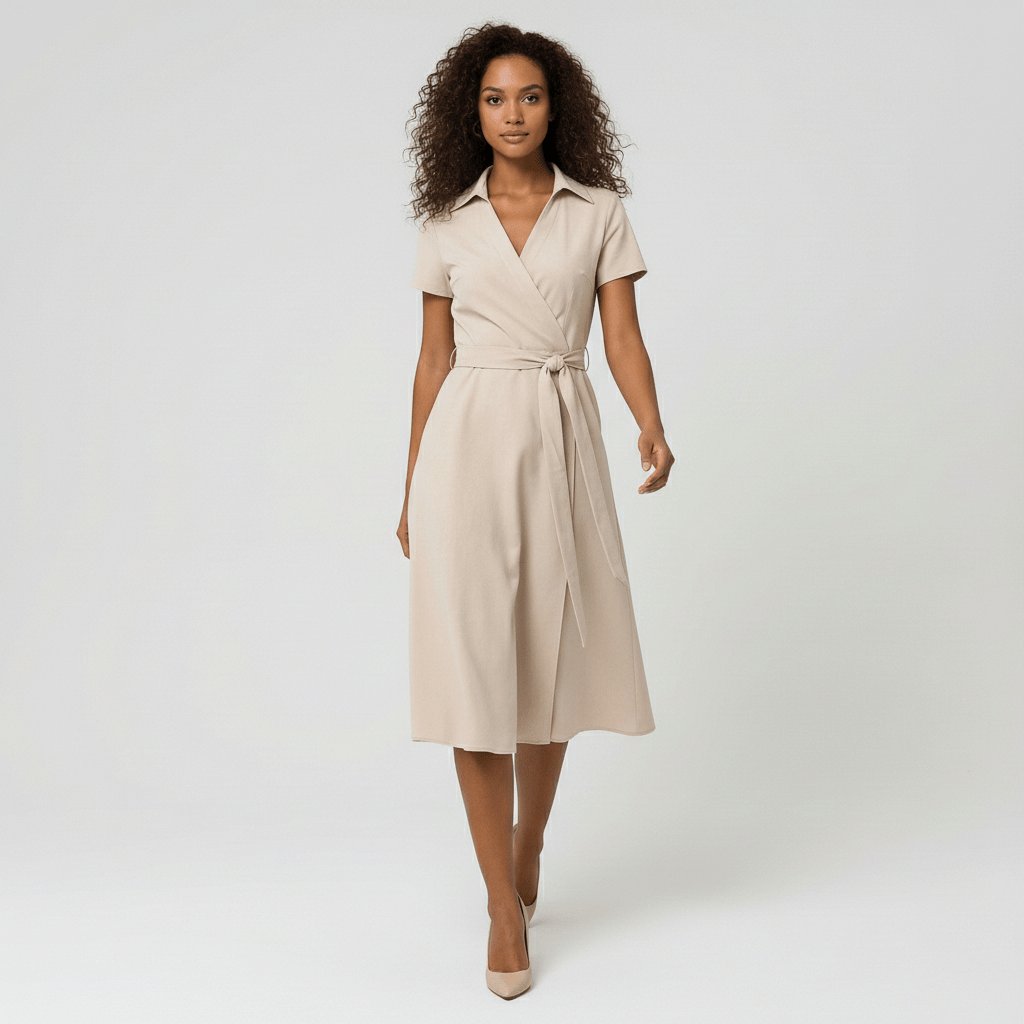Women's A-Line Wrap V-Neck Short Sleeve Midi Dress