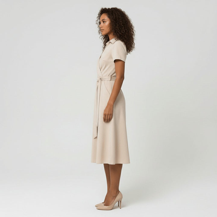 Women's A-Line Wrap V-Neck Short Sleeve Midi Dress