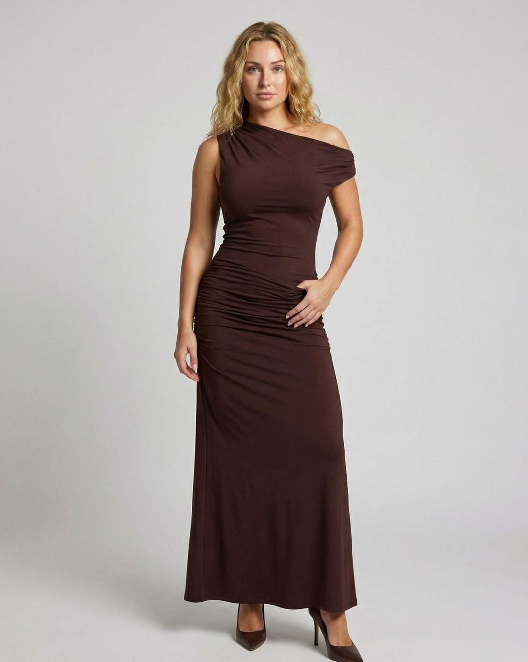 Women's Asymmetric One-Shoulder Ruched Maxi Dress