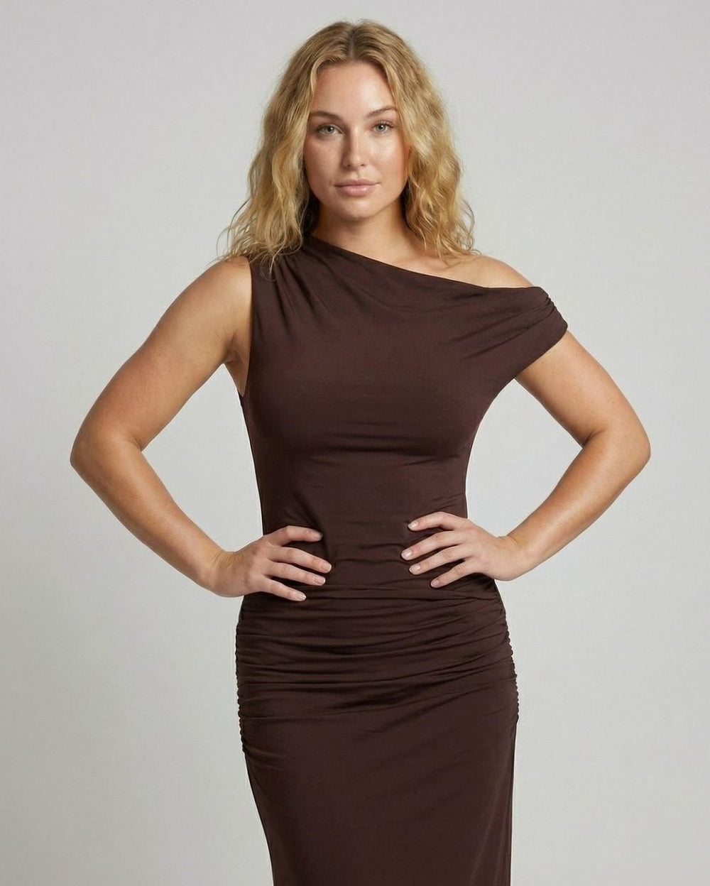 Women's Asymmetric One-Shoulder Ruched Maxi Dress