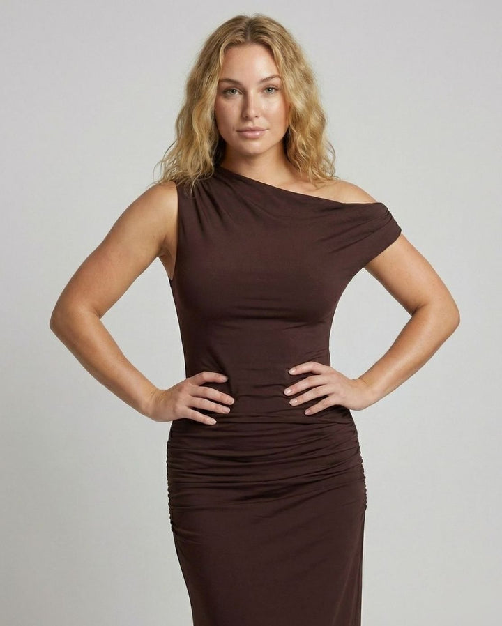 Women's Asymmetric One-Shoulder Ruched Maxi Dress