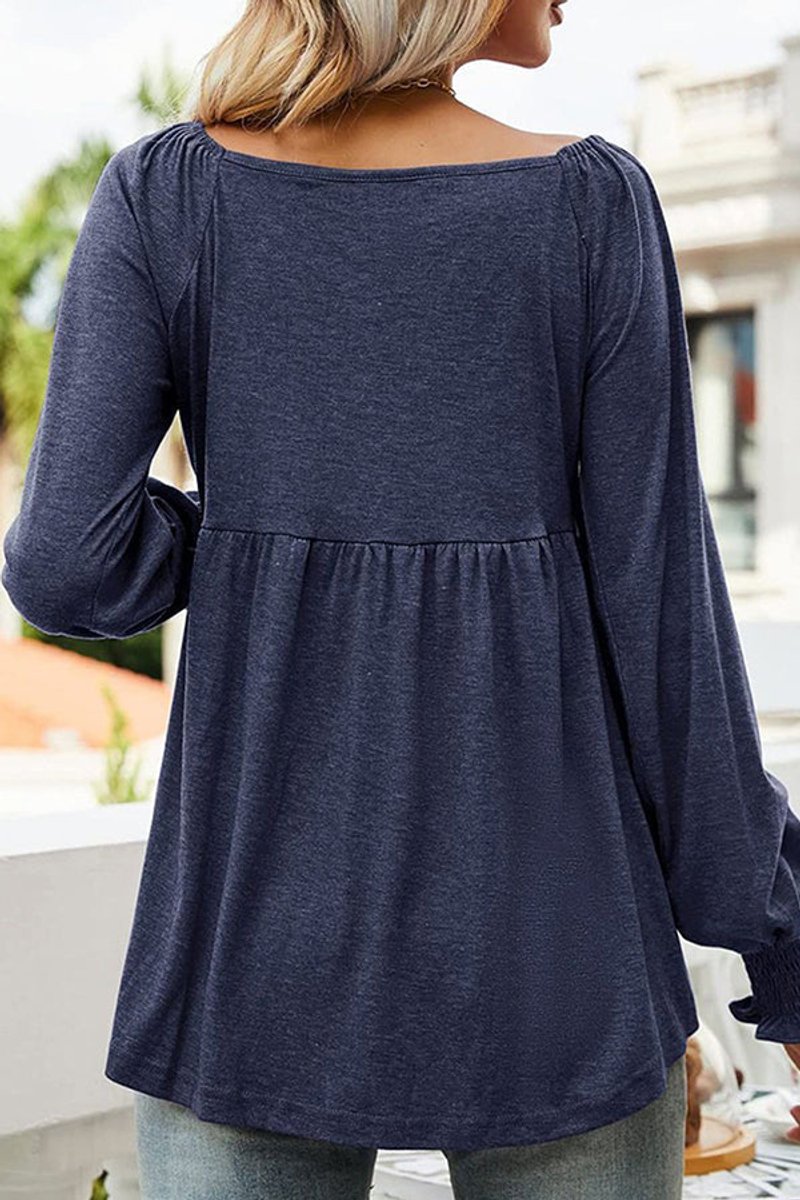 Women's Babydoll Long-Sleeve V-Neck Flowy Tunic Top