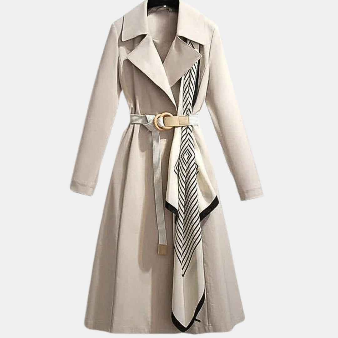 Women's Belted A-Line Midi Trench Coat - Beige