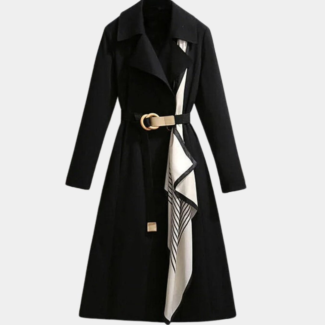 Women's Belted A-Line Midi Trench Coat - Black