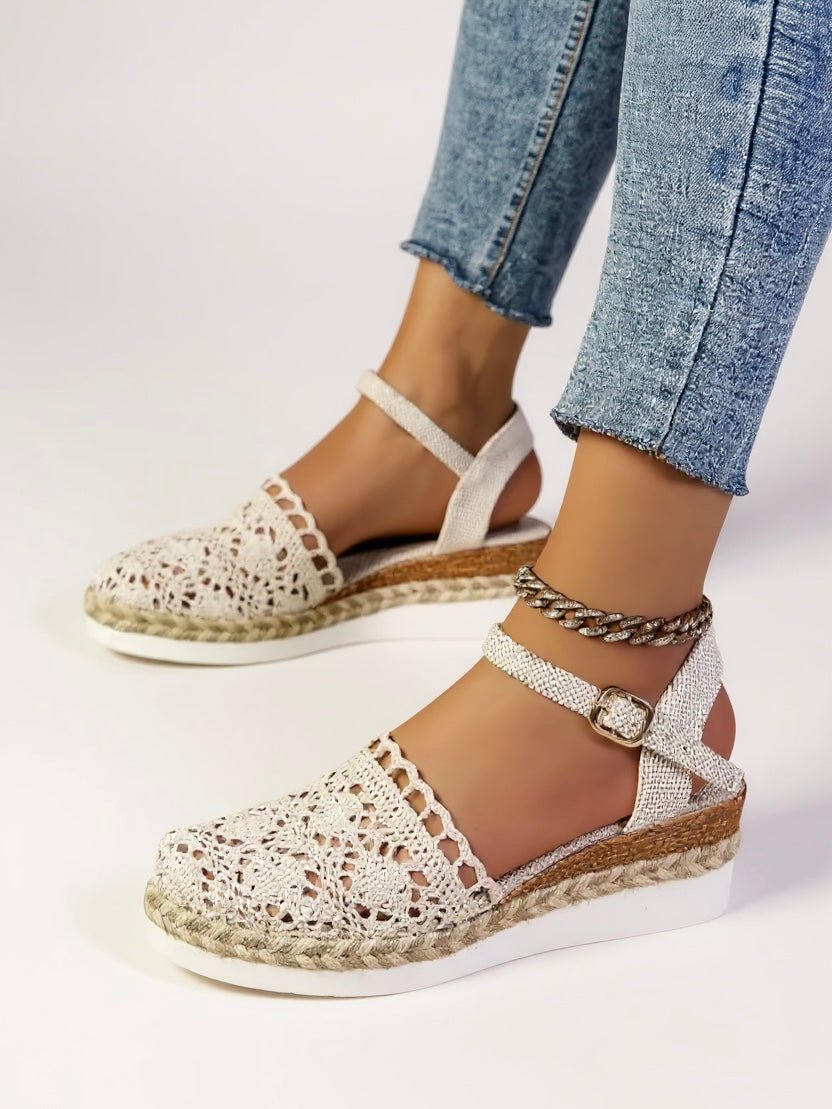 Women's Boho Crochet Ankle-Strap Espadrille Platform Sandals