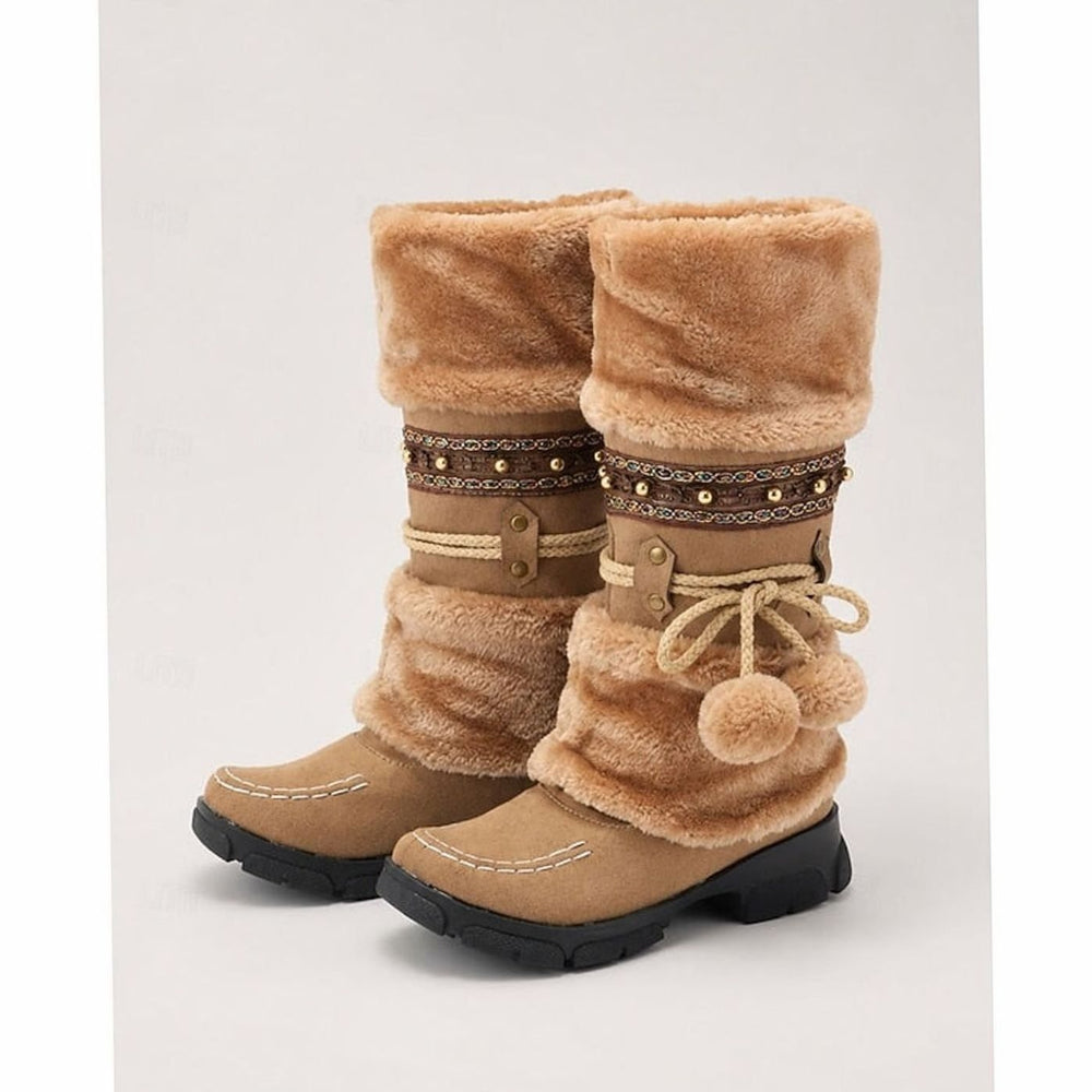 Women's Boho Faux-Fur Cuff Slouch Snow Boots - Brown