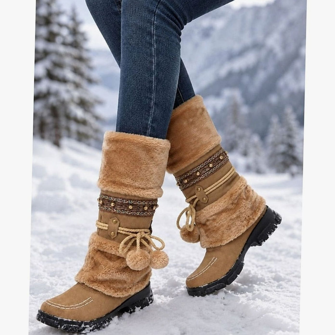 Women's Boho Faux-Fur Cuff Slouch Snow Boots