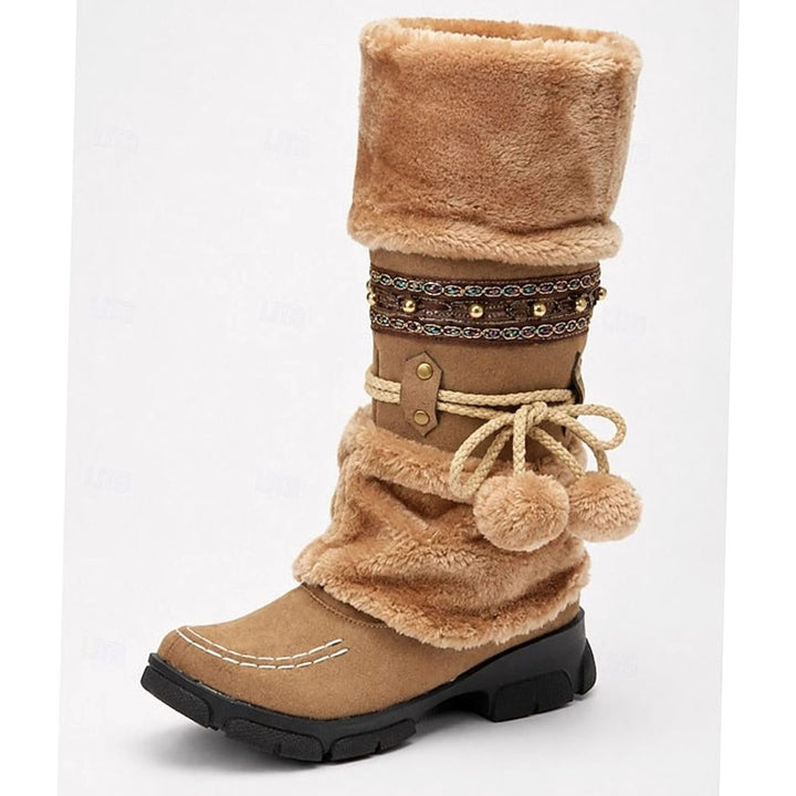Women's Boho Faux-Fur Cuff Slouch Snow Boots