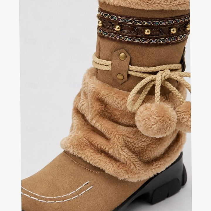 Women's Boho Faux-Fur Cuff Slouch Snow Boots