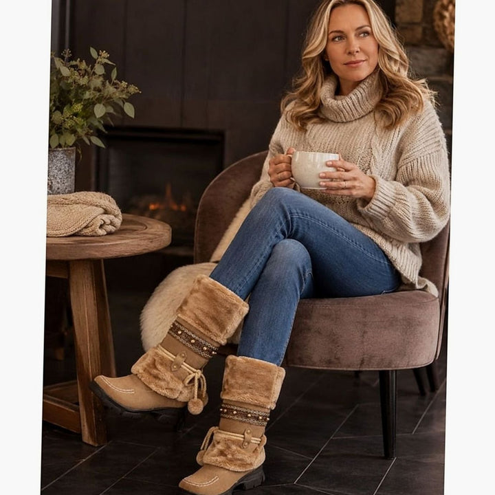 Women's Boho Faux-Fur Cuff Slouch Snow Boots