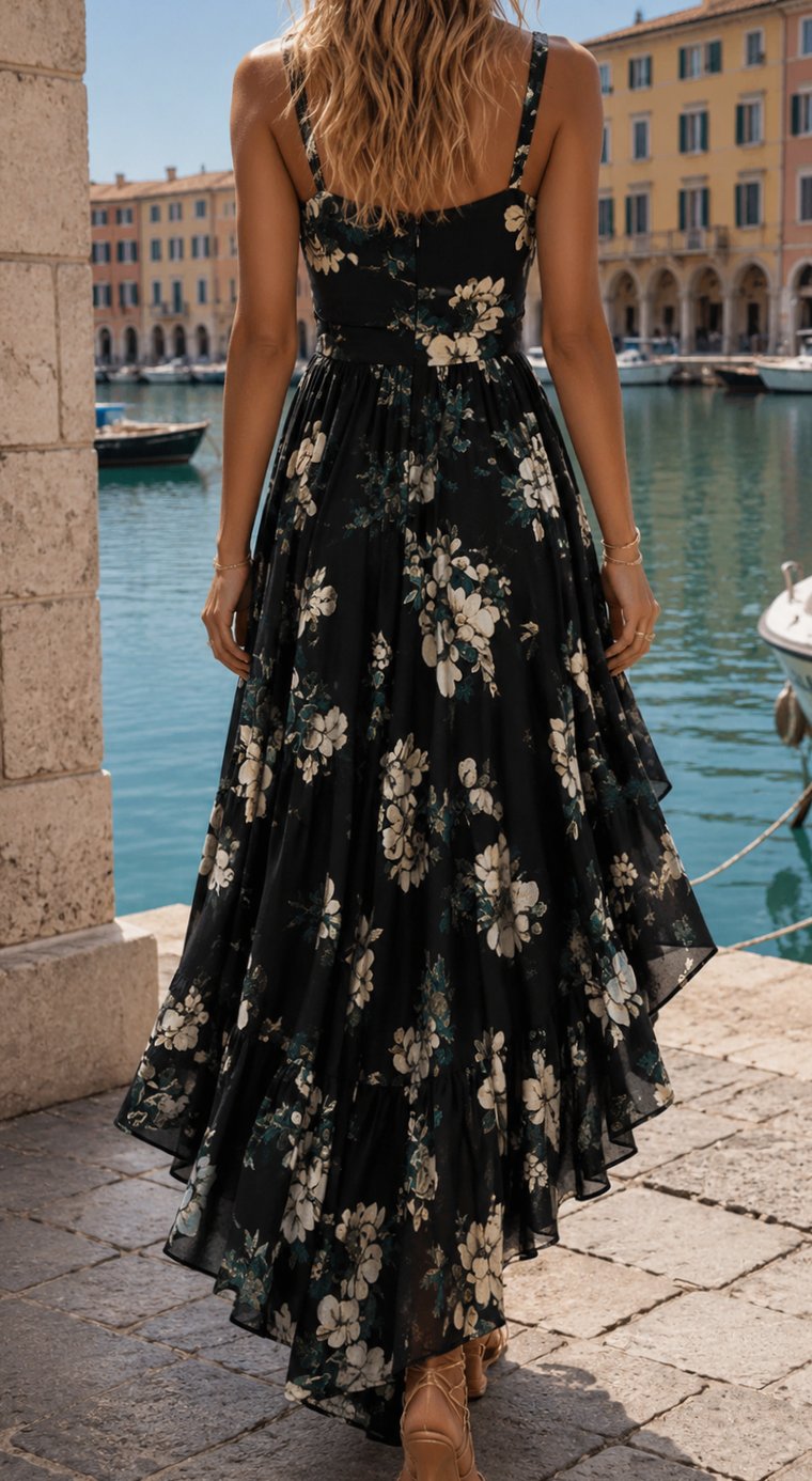 Women's Boho Floral High-Low Spaghetti Strap Maxi Dress