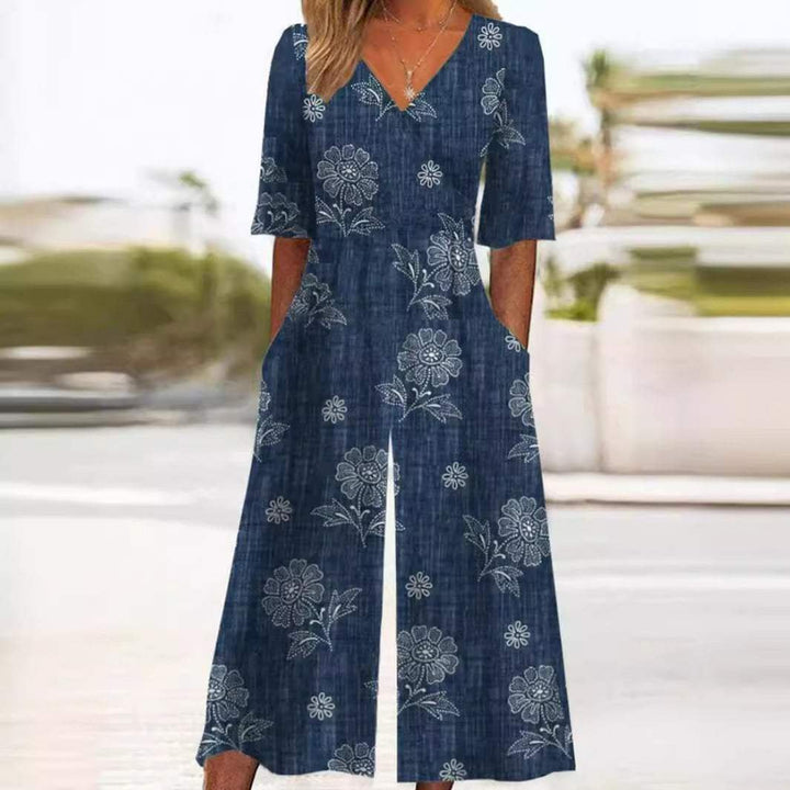 Women's Boho Floral Print V-Neck Wide-Leg Jumpsuit
