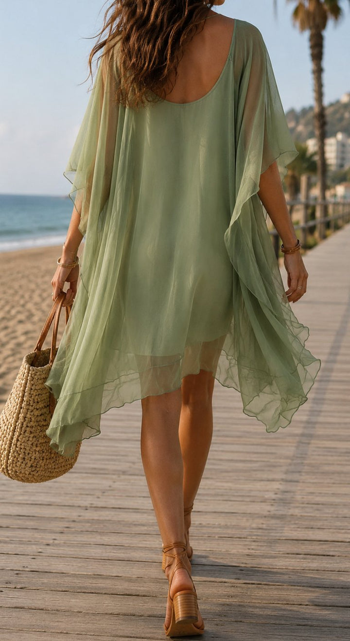 Women's Boho Flowy V-Neck Lace-Trim Chiffon Mini Dress