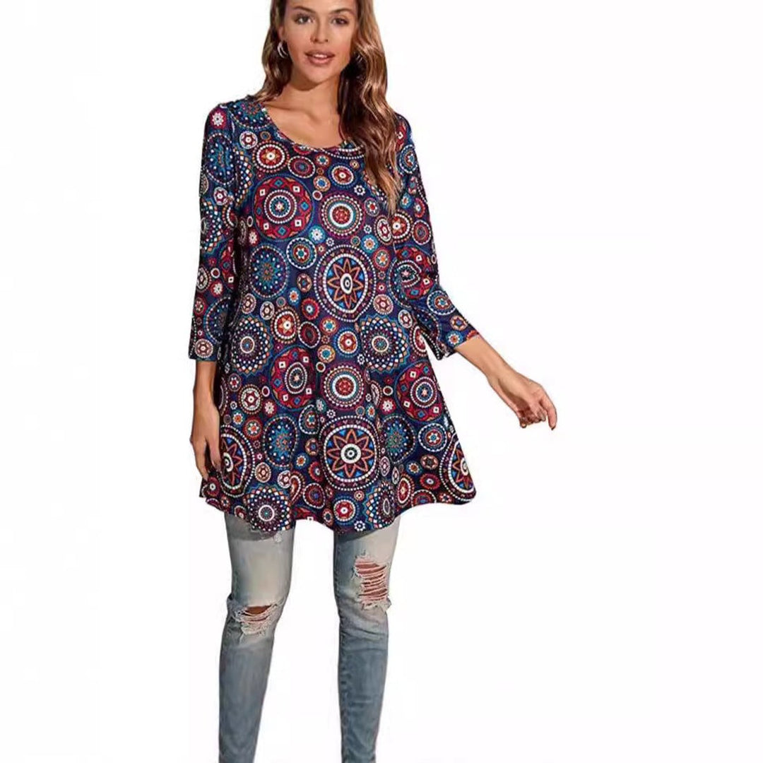 Women's Boho Mandala-Print Swing Tunic Top