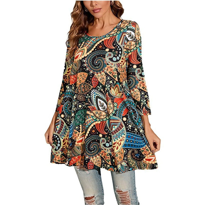 Women's Boho Mandala-Print Swing Tunic Top - A5