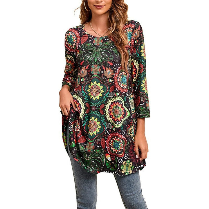 Women's Boho Mandala-Print Swing Tunic Top - A16