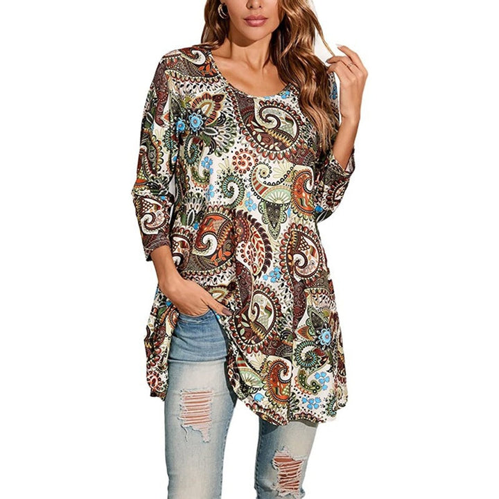 Women's Boho Mandala-Print Swing Tunic Top - A1