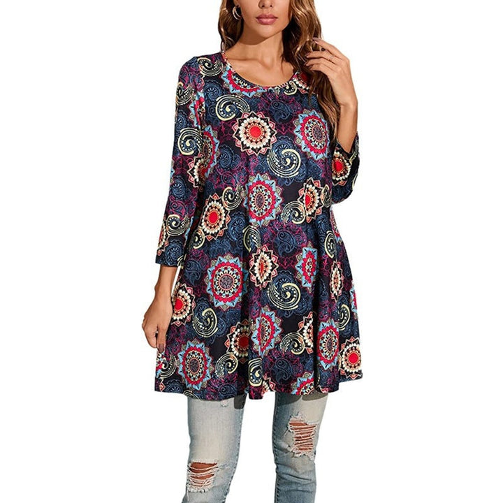 Women's Boho Mandala-Print Swing Tunic Top - Grau