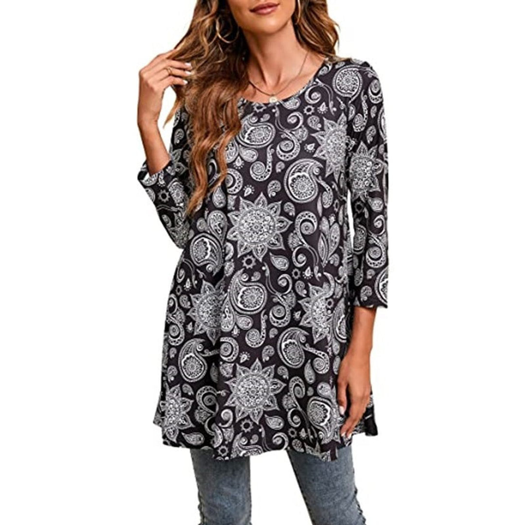 Women's Boho Mandala-Print Swing Tunic Top - A14