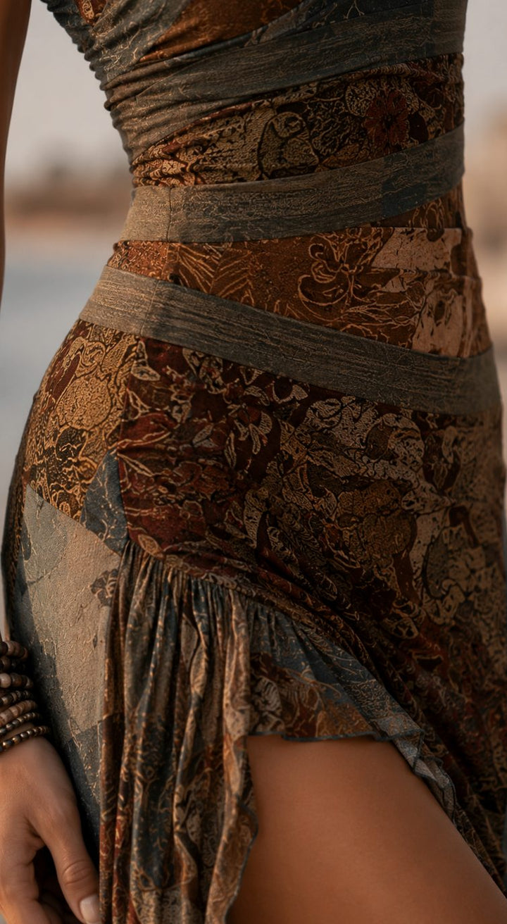 Women's Boho One-Shoulder Floral Fringe Maxi Dress