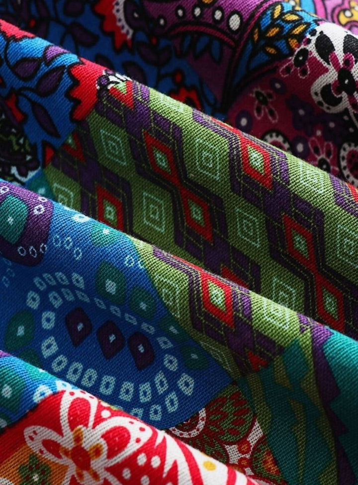 Women's Boho Patchwork Print Fleece-Lined Hooded Comfortable Jacket