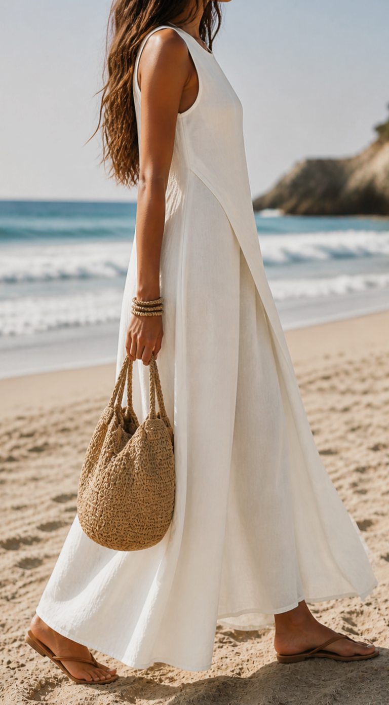 Women's Boho Sleeveless Crew-Neck Flowy Maxi Dress