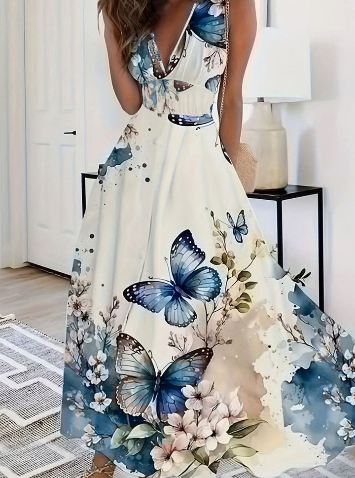 Women's Boho Sleeveless V-Neck Floral Maxi Dress - Floral Print 3