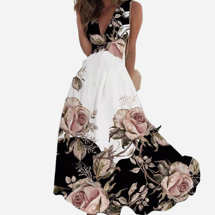 Women's Boho Sleeveless V-Neck Floral Maxi Dress - Floral Print 4