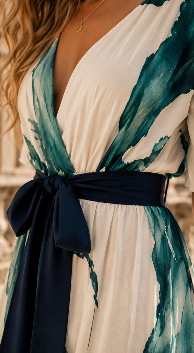 Women's Boho Watercolor Print V-Neck Tie-Waist Maxi Dress
