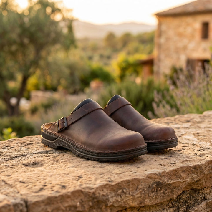 Women's Boots Slip-On Premium Leather Cushioned Clogs - Dark Brown