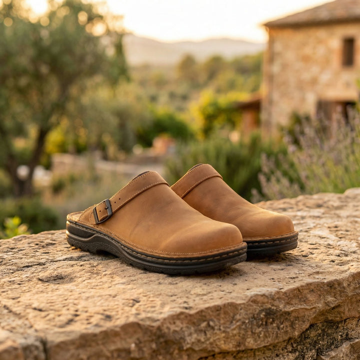 Women's Boots Slip-On Premium Leather Cushioned Clogs - Brown