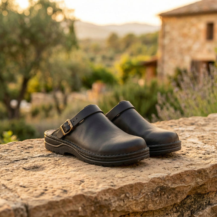 Women's Boots Slip-On Premium Leather Cushioned Clogs - Black