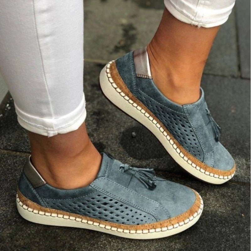Women's Breathable Suede Slip-On Sneakers Arch Support Flat Loafers - Navy