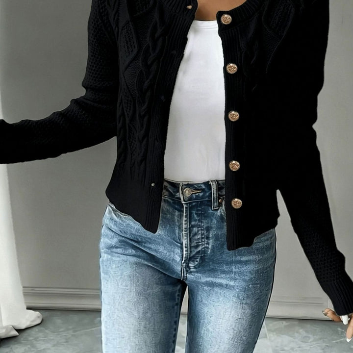 Women's Cable-Knit Button-Front Cropped Cardigan Sweater - Black