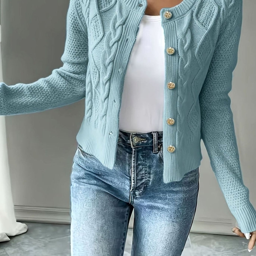 Women's Cable-Knit Button-Front Cropped Cardigan Sweater - Sky Blue